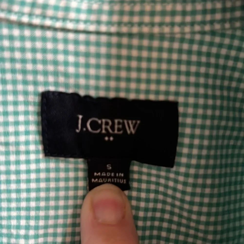 J Crew mens size small green & white dress shirt.